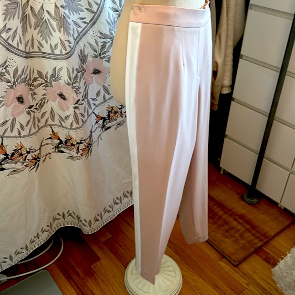 Beautiful pale pink ankle length pants with white stripe on the sides